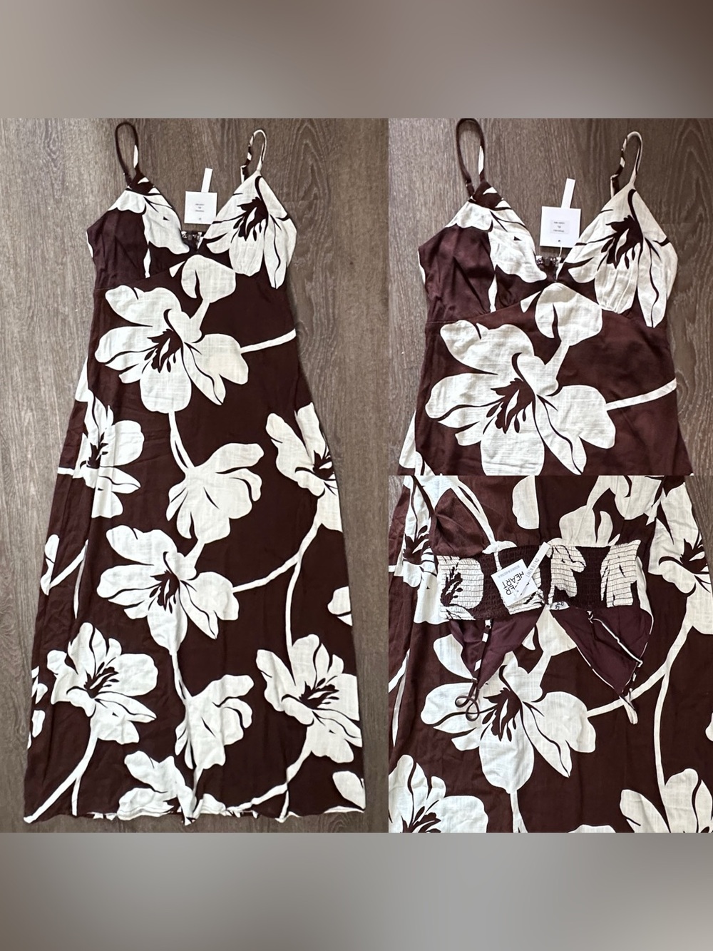 Paper Heart Linen Blend chocolate brown white Dress Size XL NWT ANTHROPOLOGIE - Picture 3 of 7